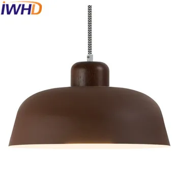 IWHD Fier Pandantiv cu LED-uri Lampa de Dormitor Modern, Living Lemn Agățat Lumini Singură Culoare Hanglamp corp de Iluminat Iluminat Interior