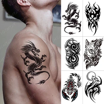 Impermeabil Tatuaj Temporar Autocolant Dragon De Foc Flash Tatuaje Lup Scorpion Body Art Brațul Transfer De Apă False, Tatuaj Femei Bărbați