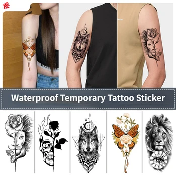 Impermeabil Tatuaj Temporar Autocolant Flori Tatoo Autocolant Decorativ de Partid Recuzită singură dată în Alb și Negru Leu Fals Autocolant Tatuaj