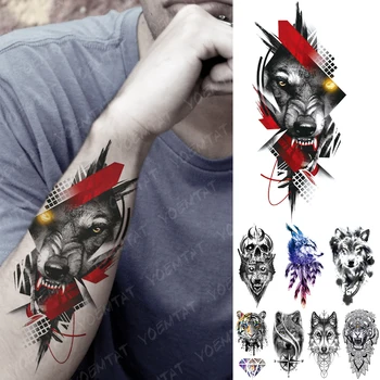 Impermeabil Tatuaj Temporar Sticker Craniu De Lup Vulpe Pene Tatuaje Tigru Leu Body Art Brațul Fals Maneci Tatuaj Femei Bărbați