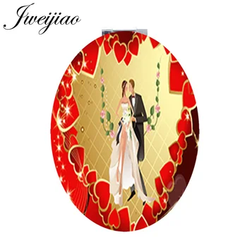 JWEIJIAO dulce a crescut inima soțului Leagăn Moda Mini Oval din piele o oglindă de buzunar pentru nunta de Design espelho FQ788
