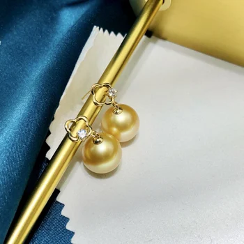 JY Bijuterii Fine Pură 18K Aur Galben Apă Proaspătă Perle de Aur 11-12mm Cercei pentru Femeile Bine Pearl Cercei