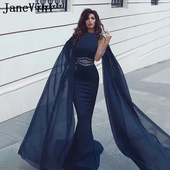 JaneVini Arabia Saudită Bleumarin Rochie de Seara Petrecere Pelerină Lungă cu Margele Sirena arabă Rochie de Seara Plus Size vestidos compridos