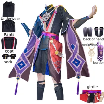 Joc Anime Genshin Impact Kunikuzushi Balada Scaramouche Wanderer Costume Cosplay Fatui Brodate Uniforme Femeie Costum Petrecere