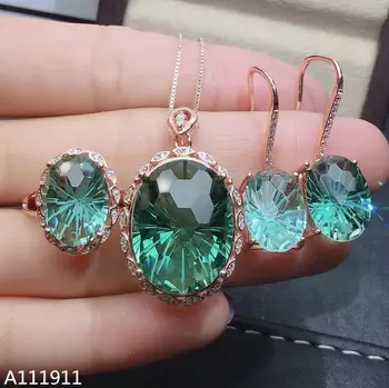 KJJEAXCMY fine bijuterii argint 925 incrustat Verde de cristal cercei pandantiv inel pentru Femei costum popular