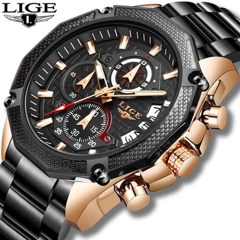LIGE Brand de Top din Oțel Inoxidabil Ceasuri pentru Barbati Creatoare de Moda Luminos Cadran cu Cronograf Ceas Masculin Casual, Ceasuri de mana