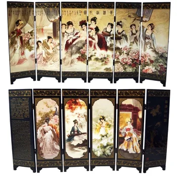 MINI-Ecrane Pliere 6 s-au Alăturat Panouri Decorative din Lemn Împreună Frumusețea Figura Yang guifei 60 x 32cm / 48 x 24cm / 38 x 15cm