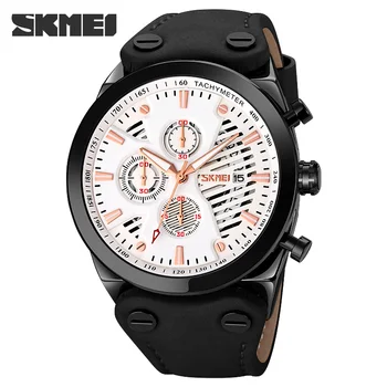 Mens Ceasuri de Lux de Top de Brand Sport Impermeabil Ceas de mână Cuarț Cronograf Militară din Piele SKMEI reloj hombre