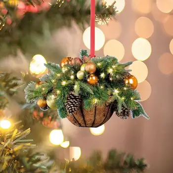 Mini 2D Crăciun de Flori Agățat Ornamente din Lemn Coroană de Crăciun de Imprimare Ornamente Pentru Noel Holiday Home Decor Oglinda Retrovizoare