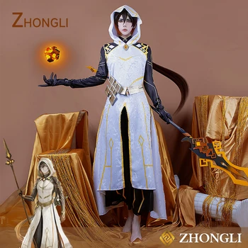 Morax Zhongli Cosplay Genshin Costum Dumnezeu Potrivi Peruca Din Par Liyue Zhong Li Cosplay Set Complet Genshin Impact Petrecere Cu Costume Uniforme