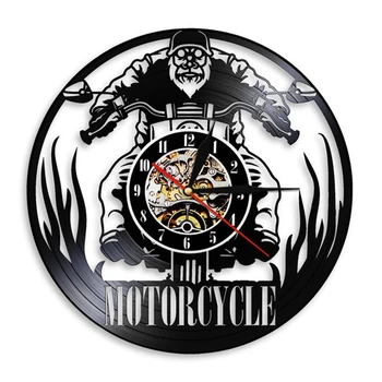 Motociclete Skull Rider Disc De Vinil Ceas De Perete Mecanic Semn Fantomă Elicopter Motociclistul De Halloween De Groază Decorative Ceas De Perete