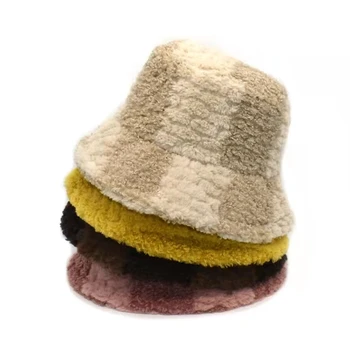 Noi Pălării pentru Femei Toamna Iarna Găleată Pălării de Miel de Pluș Moale, Cald Pescar Pălărie Panama Casual Capace Doamna Plat Stil coreean Pălării
