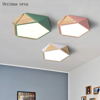 Nordic modern, simplu bomboane de culoare lampă de tavan camera de zi dormitor personalitate creatoare din lemn masiv CONDUS geometrice lampă de plafon