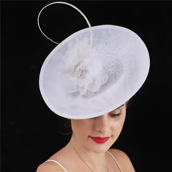 Nou Părul Alb De Nunta Fascinator Pălărie Mare Imitație Sianamy Femei Pălării De Partid Capac Cu Moda Floare Accesorii De Par