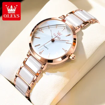 OLEVS Noua Moda Ceramică Watchstrap Cuarț Femei Ceas rezistent la apa Brand de Lux Ceas Pentru Femei Data Ceas Cadou Elegant ceasuri