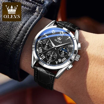 OLEVS de Lux Brand de Top Cuarț Ceas pentru Bărbați Ceasuri Luminoase rezistent la apa Moda Cronograf Curea din Piele Ceasuri de mana