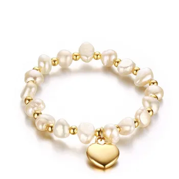 Perle naturale și de aur de culoare margele brățară de lanț pentru femei elastic șir de aur farmec inima bijuterii din oțel inoxidabil fete cadou