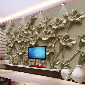 Personalizate 3D flori în relief de fundal de perete flori de aur camera de zi de decorare dormitor pictura обои для стен в рулонах
