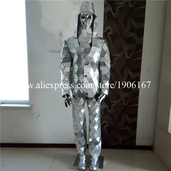 Podium Arată Oamenii de Culoare Argintie Etapă Ballrooom Costum Oglindă Bărbat în Haine de Halloween Performanță DJ Cantareata Dansatoare Tinuta