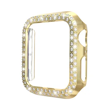 Protector Cadru Caz Compatibil cu Apple Watch Seria 5 / 4 44mm, Rând Dublu Bling Diamante de Cristal Uite Capac de Protecție