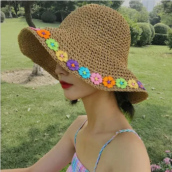 Pălării de vară Pentru Femei flori Colorate lucrate Manual Pălărie de Paie Pliabila Panama Beach Hat Doamnelor margine largă Pălărie de Soare Chapeu Feminino