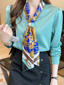 Satin Pentru Femei Bluze 2022 Moda Cu Maneci Lungi Tricou Femei Panglică Bluza Eleganta Office Lady Cămașă De Bază Femei De Top De Îmbrăcăminte De Primăvară