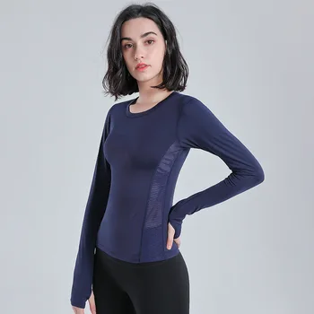 Toamna Femei Yoga Tricouri cu Mâneci Lungi Degetul mare Gaura Sport T-shirt Plasă de Mozaic de Funcționare Sportwear Elastic sală de Gimnastică Antrenament Bluze Bluza