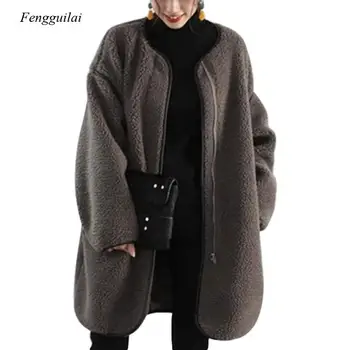 Toamna/iarna pentru Femei de Moda Sacou de Culoare Solidă Împletit cu Mâneci Lungi Rotund Gat Fermoar Jacheta de Pluș