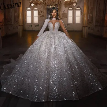 Uimitoare Paiete Rochie de Bal Rochii de Mireasa Cristale pe Un Umăr de Epocă Rochii de Mireasa de Lux vestido de novia