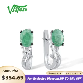 VISTOSO 14K 585 Solitaire Aur Alb Cercei Pentru Femei Clasic Verde Smarald, Diamante Spumante Tendință Delicate Bijuterii Fine