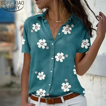 Vintage Imprimeu Floral Bluza Femei Topuri Haine De Moda Liber Casual Maneca Scurta Camasi Dama De Vara Butonul Tricouri Blusas 21913