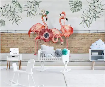 Wallpaper 3d foto personalizate frunze Proaspete flamingo idilic zid de cărămidă de fundal acasă decor camera de zi tapet pentru pereți 3 d