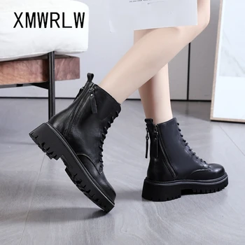 XMWRLW Iarna Femei Glezna Cizme de Piele Split de Pluș Cald Doamnelor Pantofi Casual Femei Glezna Cizme Înalte Tocuri Non-Alunecare Pantofi de Iarna