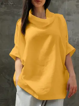 ZANZEA Jumătate Maneca Cămașă Solide de Moda Casual Bluza Vrac Gât Înalt de Vacanță Topuri Streetwear Femeile Toate-meci Toamna anului 2022 Blusa