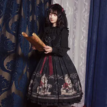 gothic lolita rochie neagra de Halloween Petrecere de Seara, Rochii Femei Rochie fără Mâneci Negru JSK Gothic Lolita Rochie