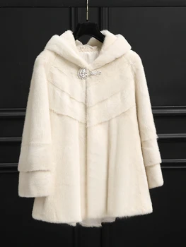 mantou pentru femei Twilight timp nurca secțiunea 2023 nouă de blană de nurcă de piele de căprioară haină de blană cu glugă MD7160